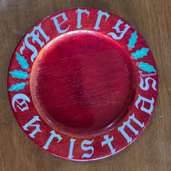 Vintage Merry Christmas Wooden Plate Handmade By The Little Wood Shop In... - Picture 1 of 5